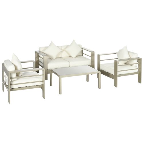 4 PCs Aluminium Garden Furniture Set w/ Thick Padded Cushion