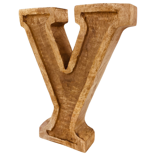 Hand Carved Wooden Embossed Letter Y