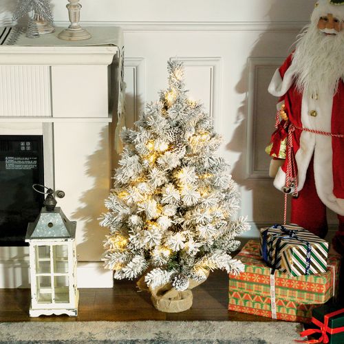 HOMCOM 3ft Artificial Christmas Tree with LED Light, Concrete Base