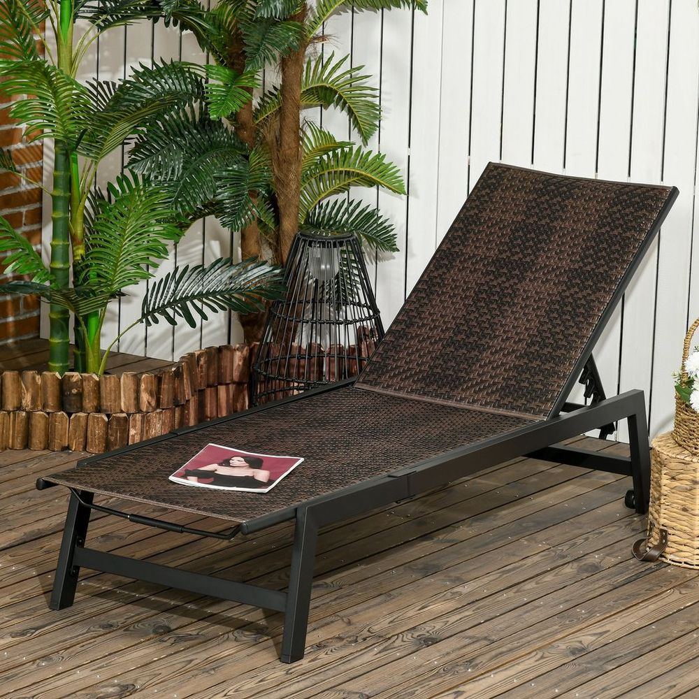 Premium Outdoor Rattan Sun Loungers - 5-Position Backrest & Wheels - Best Quality - Perfect for Relaxation - Professional Seller