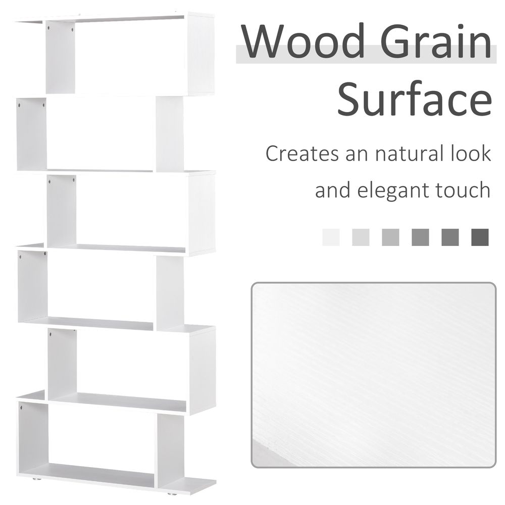 Stunning White S Shape Bookcase w/ 6 Shelves - High Quality & Versatile