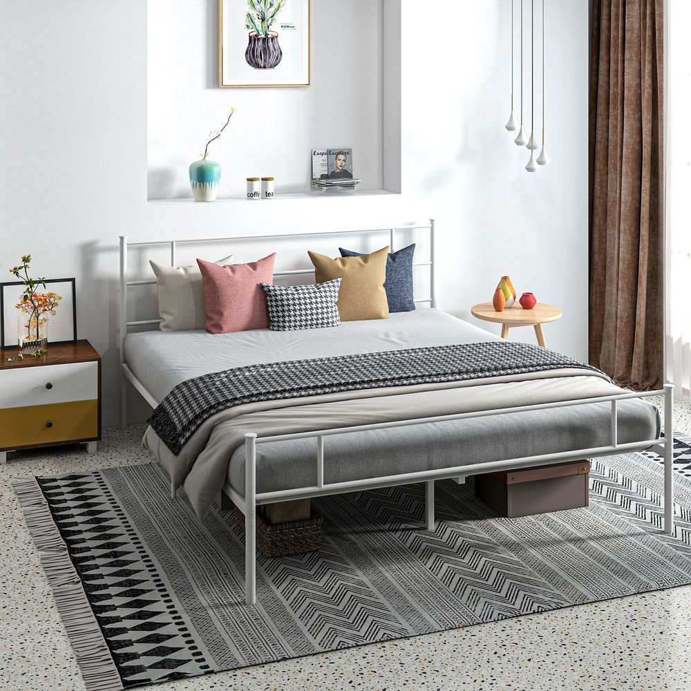 HOMCOM King Metal Bed Frame w/ Headboard and Footboard, Underbed Storage Space
