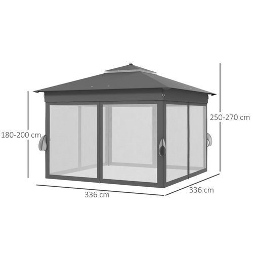 Outsunny 3x3(m) Pop Up Gazebo w/ Solar-Powered LED Lights Curtain Netting Grey