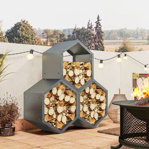 Outsunny Steel Firewood Log Rack Fireplace Log Holder for Indoor Outdoor