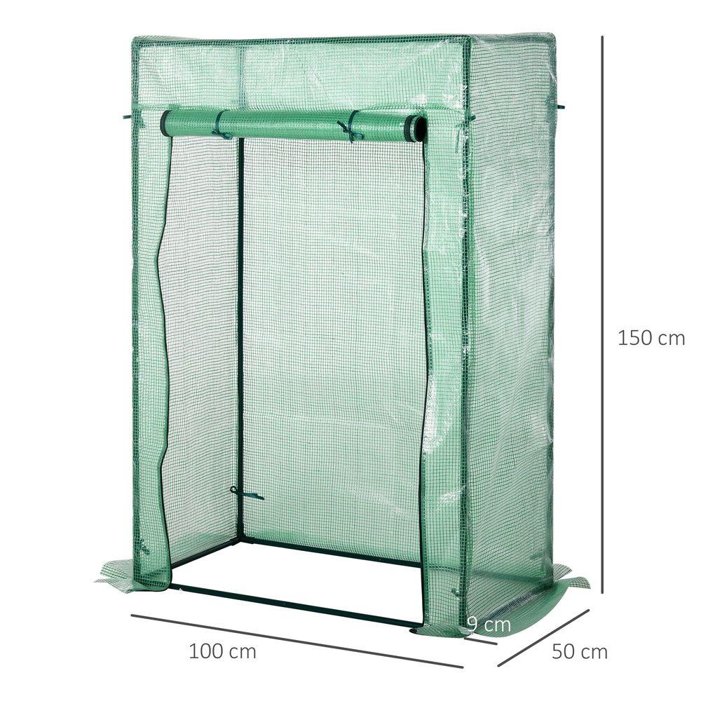 Outsunny Mini Greenhouse - Steel Frame, PE Cover, Roll-up Door - 100 x 50 x 150cm