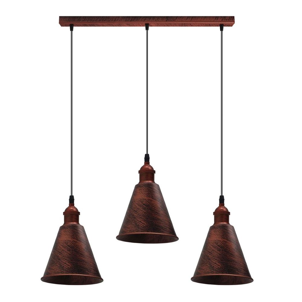 Vintage Rustic Red Pendant Light | Metal Brushed | E27 Base | Long Cone Shape Lamp Shade