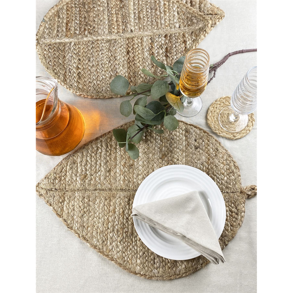 Premium Wye Jute Leaf Placemat - 50x34cm Natural Eco-Friendly Table Decor