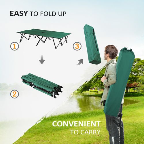 Outsunny Double Camping Bed Camping Cot Foldable Sunbed Outdoor Patio Sleeping Bed Super Light with Carry Bag (Green)