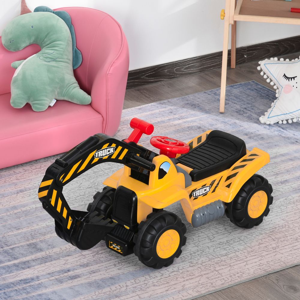 3-In-1 Kids Ride-On Tractor Scooter with Storage Basketball Net 3-8 Yrs HOMCOM