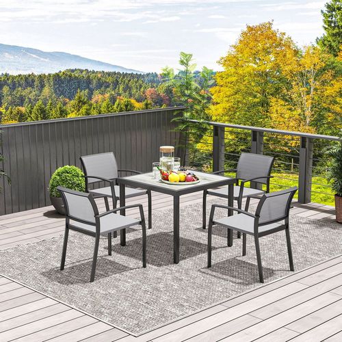Outsunny 5 Piece Garden Furniture Set with 4 Stackable Armchairs, Grey