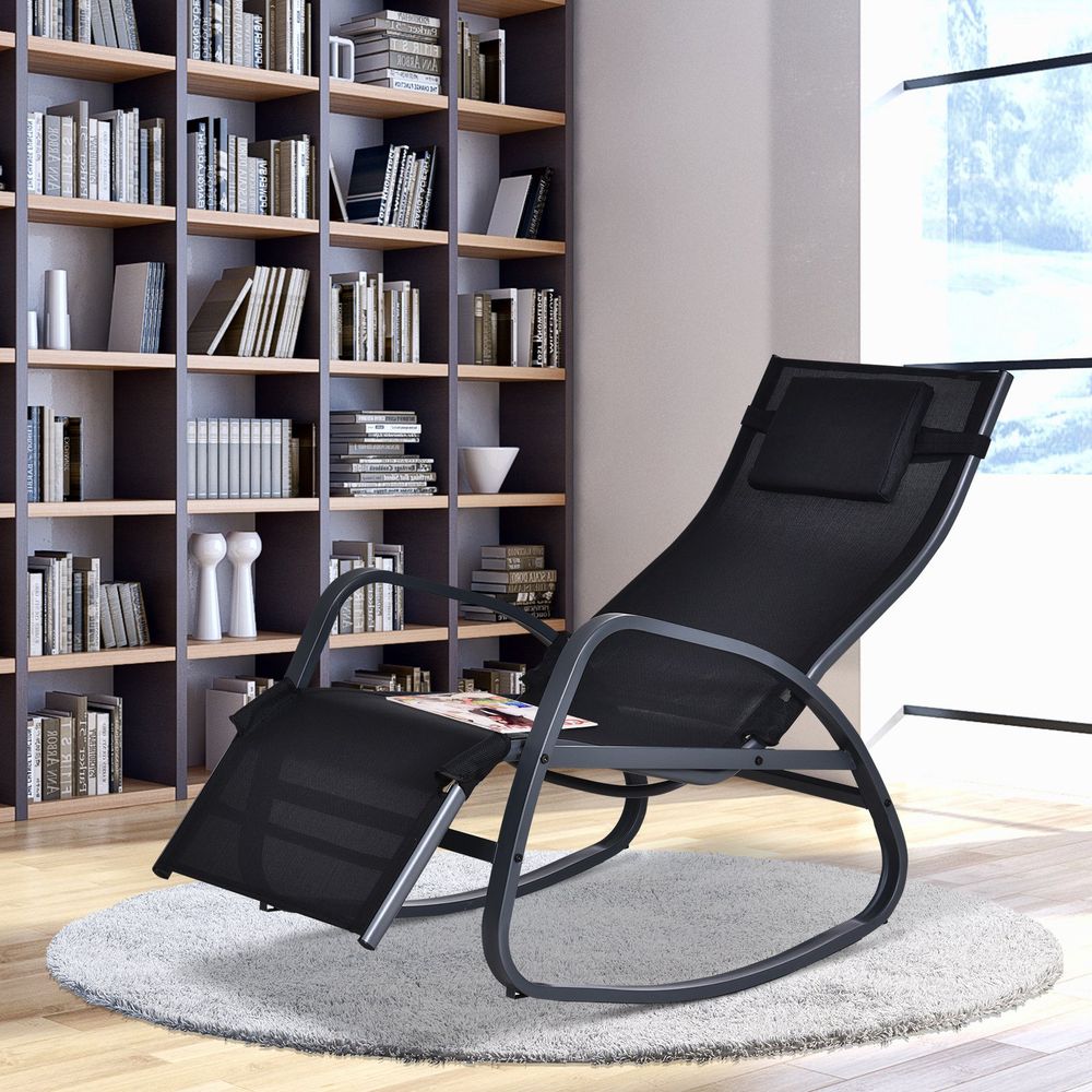 Metal Frame Zero Gravity Rocking Patio Chair - Black