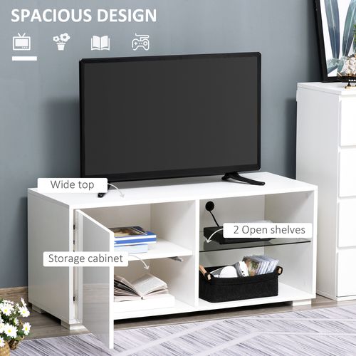 High Gloss TV Stand Storage Cabinet 2 Shelves for Living Room White