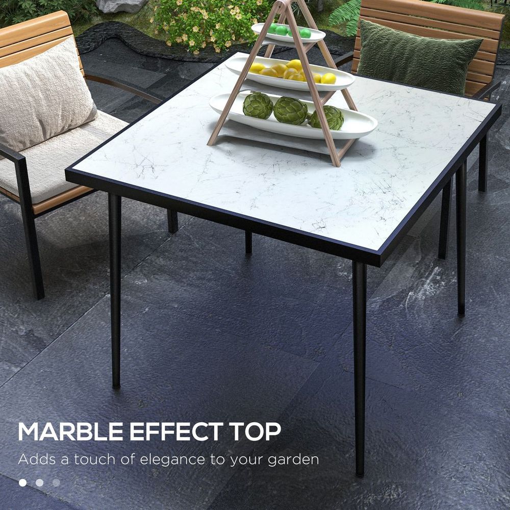Outsunny Outdoor Dining Table 4 Marble Effect Glass Top White