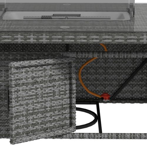 Outsunny PE Rattan Dining Set with Fire Pit Table and Cushioned Armchairs, Grey