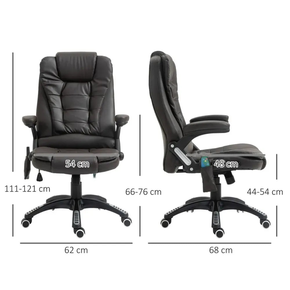 Ultimate Comfort Executive Office Chair with Massage and Heat - PU Leather Recliner, Brown