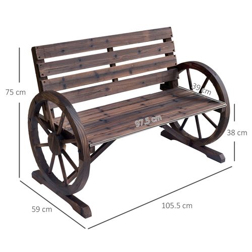 Outsunny Wagon Wheel Wooden Bench-Brown