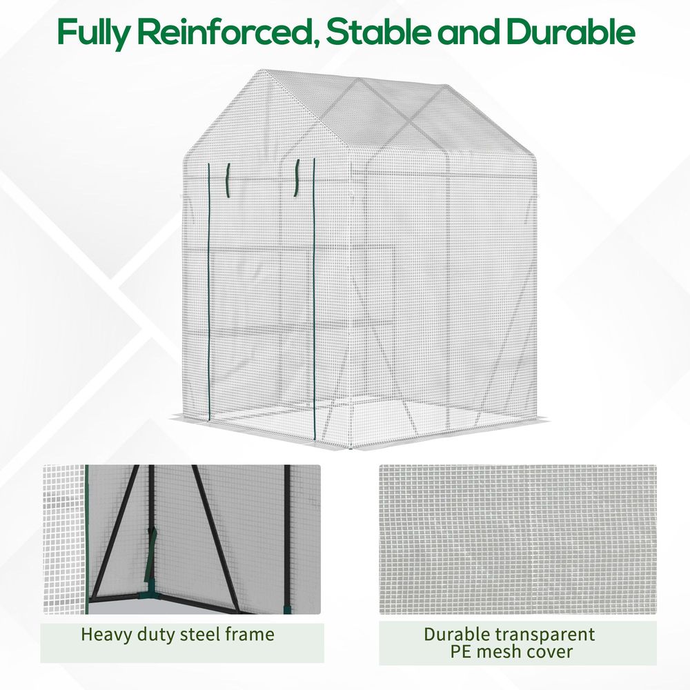 Greenhouse for Outdoor, Gardening 2 Tier Shelf, PE Cover, 143x143x195cm, Green