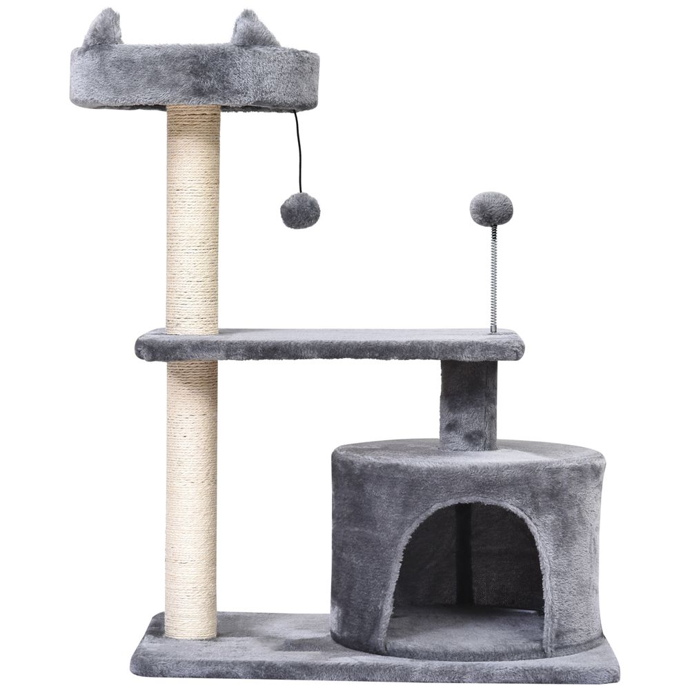 PawHut Mult-level Cat Tree Scratch Post Scratcher Climbing Tower Kitty Activity Center Condo Perch Jumping Platforms Grey 61L x 41W x 81H cm