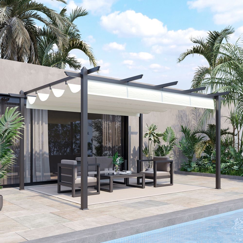 Premium Aluminum Pergola Gazebo - Retractable Roof Canopy, Cream White - Strong, Adjustable & Stylish