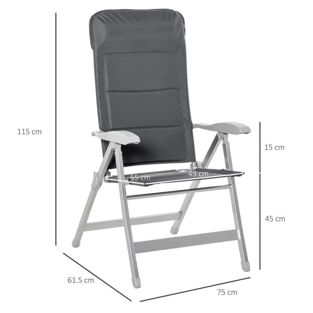 Outdoor Folding Dining Chair Set - Adjustable Back, Armrest - Portable, High Quality - Grey
