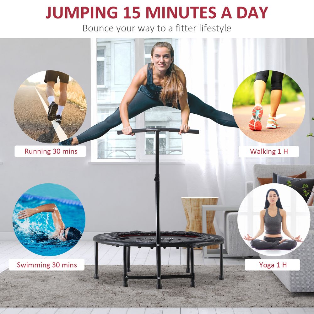 Premium 40'' Kids Mini Trampoline | Adult Rebounder Jumper w/ Handle | Fitness HOMCOM