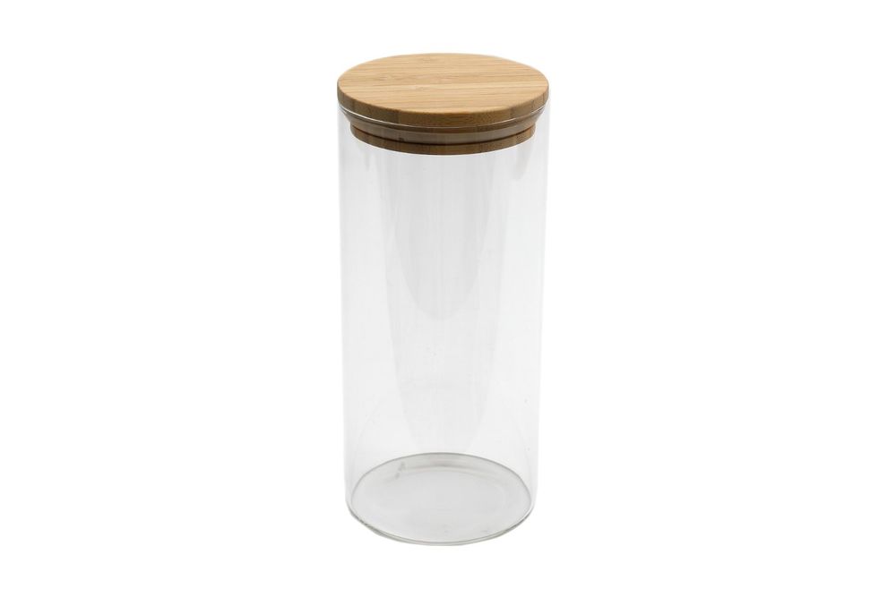 Premium Glass Jar - 21cm with Bamboo Lid | Food Safe & Airtight | 1000ml Capacity