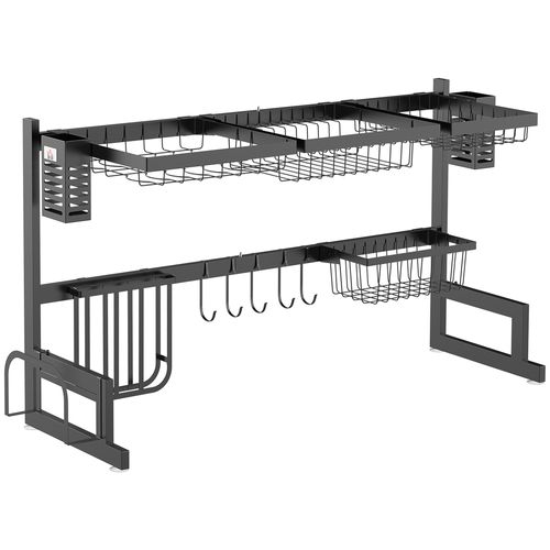 HOMCOM Over The Sink Dish Drainer Rack, 2 Tier Dish Rack for Kitchen, Black