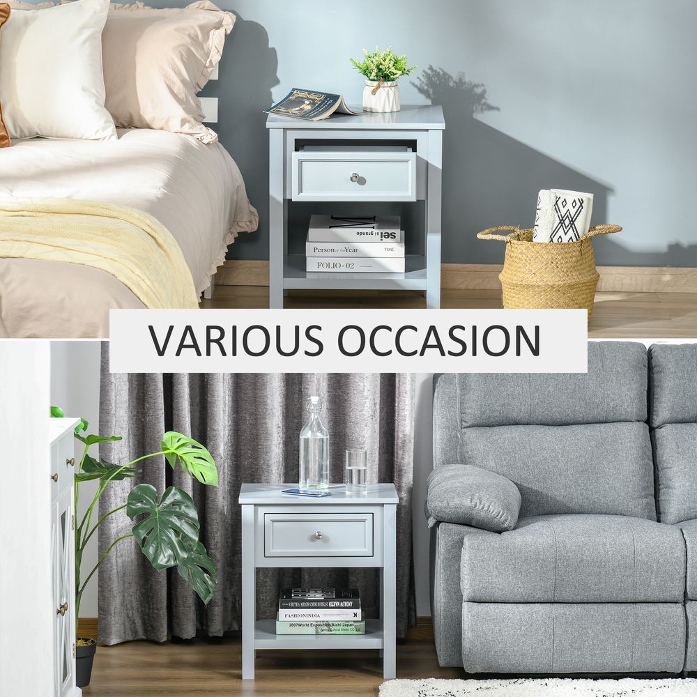 HOMCOM Bedside End Table Nightstand w/Drawer Open Shelf Table Top Metal Handle Classic Home Stylish Furniture Grey
