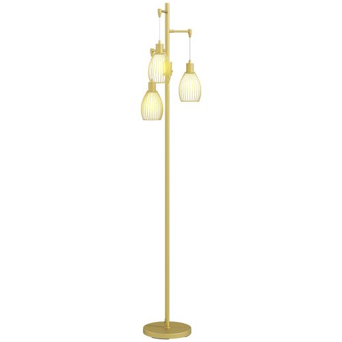 HOMCOM Industrial 3-Light Floor Lamp Dimmable Standing Lamp, Gold