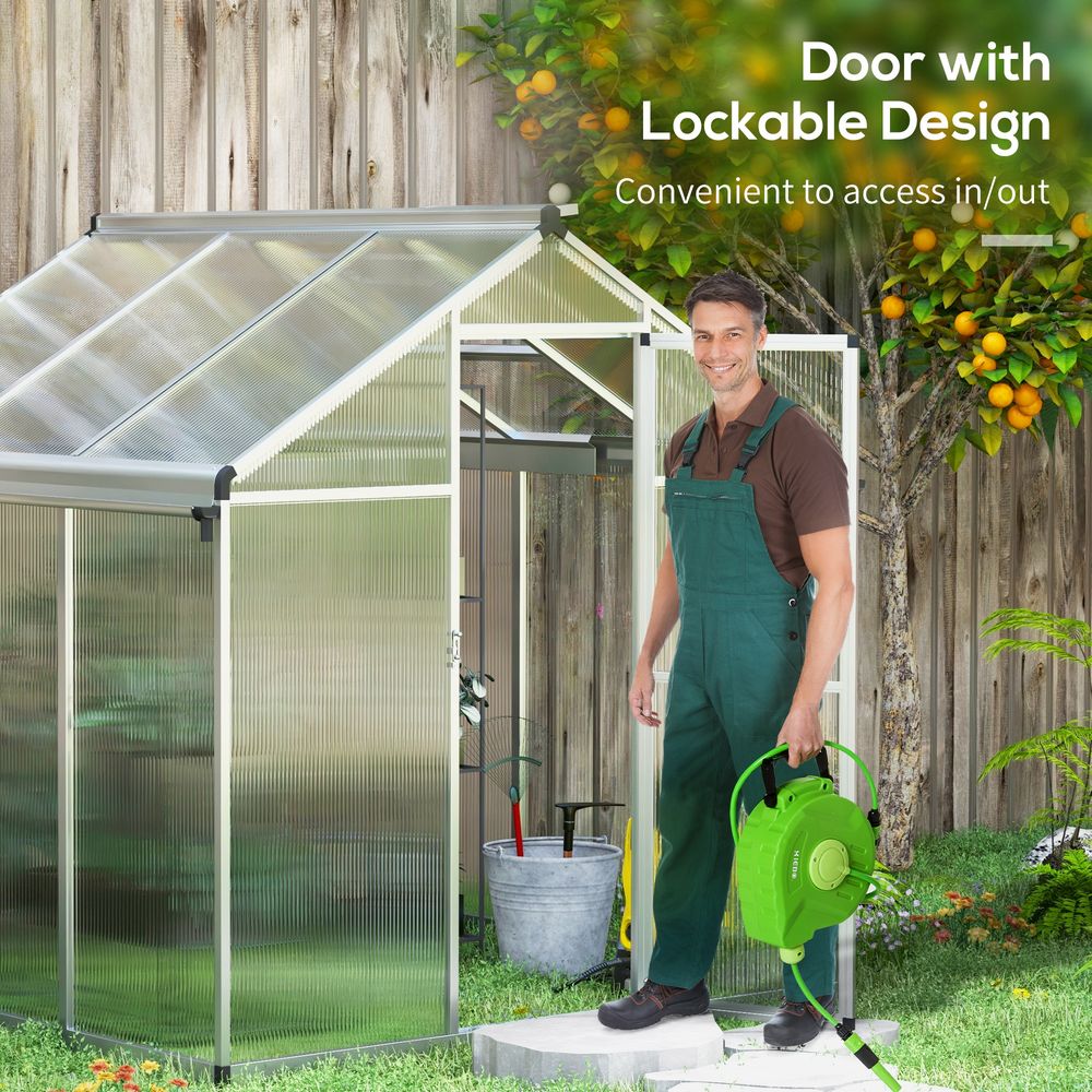 Outsunny 6x6ft Aluminium Greenhouse - Door Window Galvanised Base PC Panel
