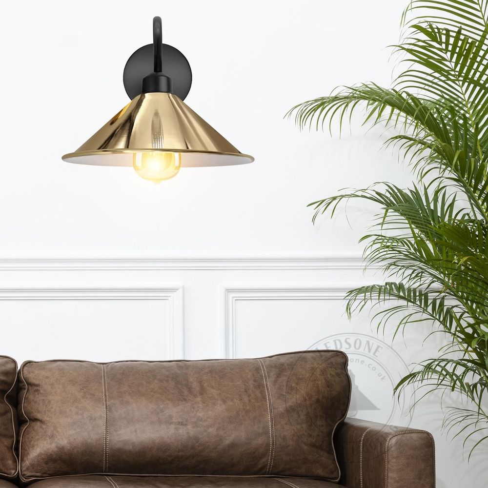 French Gold Wall Light Fixture,Black Wall Sconce E27 Base Socket Screw Type Wall Mounted Swan Neck Cone Shape Shade