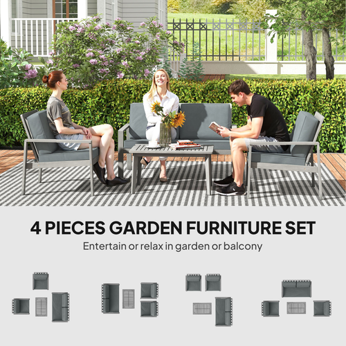 Outsunny 4 Pieces Wooden Garden Furniture Set with Cushions