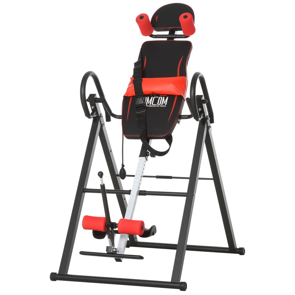 HOMCOM Adjustable Gravity Inversion Table with Safety Belt Red Black