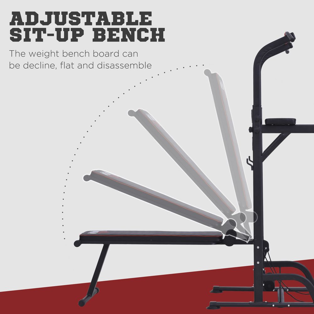 Ultimate Home Workout Tower: Steel Frame Bench Bars Ropes - HOMCOM