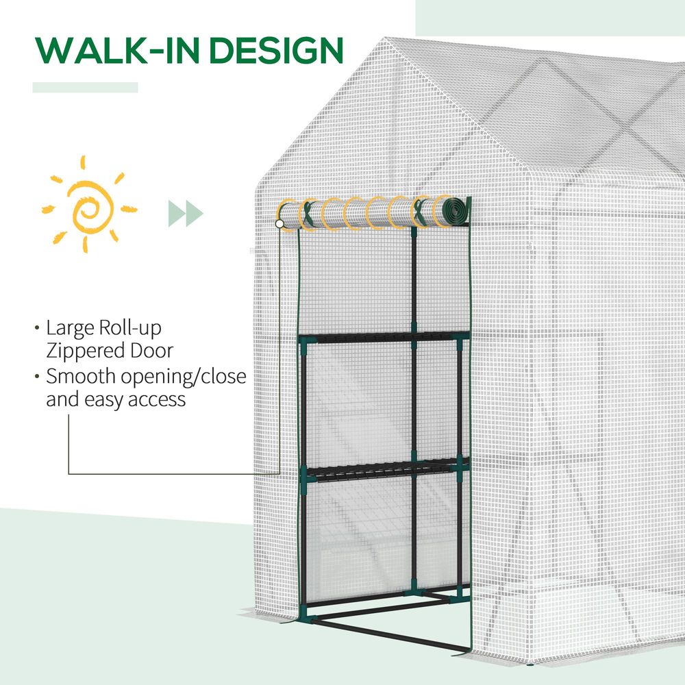 Greenhouse for Outdoor, Gardening 2 Tier Shelf, PE Cover, 143x143x195cm, Green