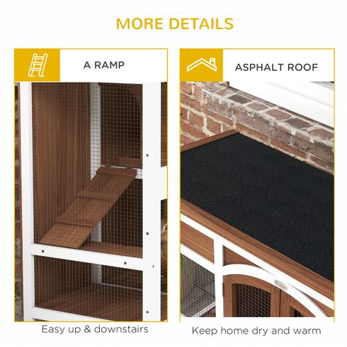 PawHut Two-Tier Wooden Rabbit Hutch w/ Openable Roof, Slide-Out Tray, Ramp