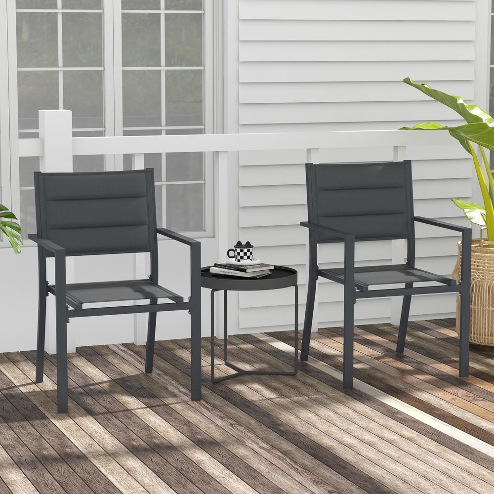 Outsunny 2 PCs Stackable Armchairs, Aluminium Outdoor Dining Chairs, Grey - High Quality & Space-saving