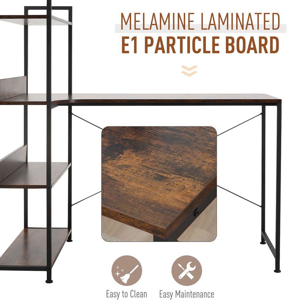 Retro Industrial Computer Desk with 4-Tier Storage Shelf - High-Quality, Stylish, & Organized