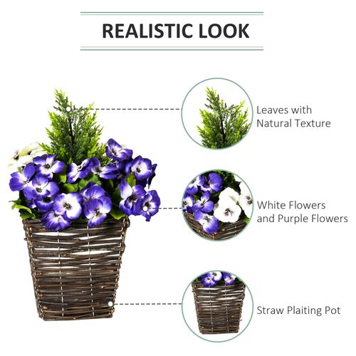 Outsunny 2 PCs Artificial Phalaenopsis Fake Flower Plant w/ Straw Plaiting Pot