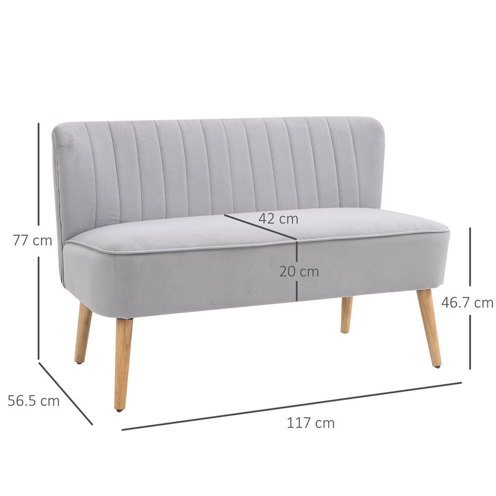 Modern Double Seat Sofa Compact Loveseat Couch Padded Velvet Wood Legs, Grey
