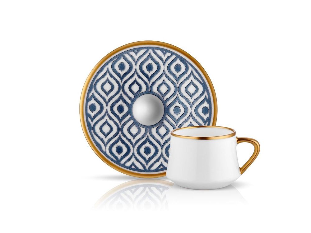 Sufi HD Coffee Cup and Saucer Ikat - Anthracite Mat Gold - 90 cc