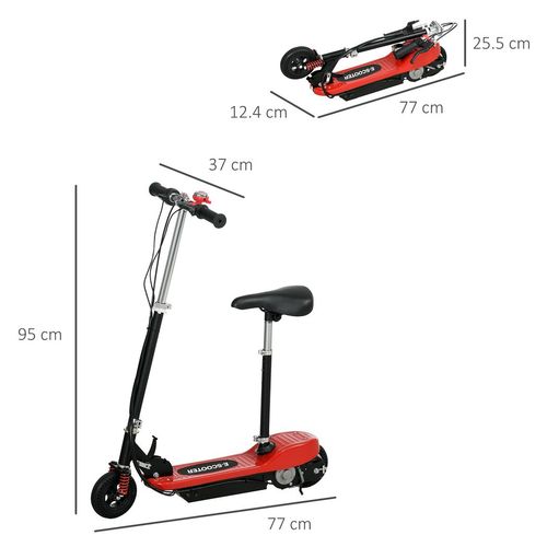 HOMCOM Folding Electric Scooter with Warning Bell, for Ages 4-14 Years, Red