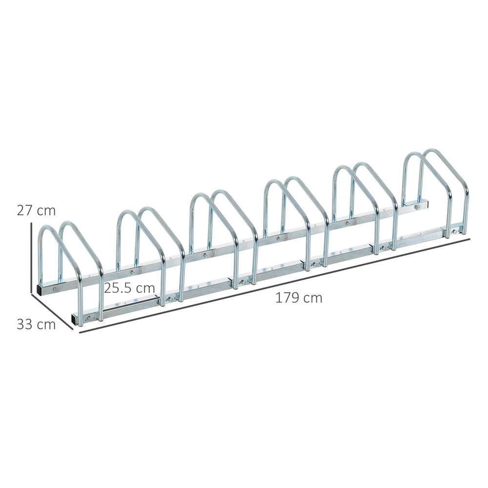 HOMCOM Bike Stand Parking Rack Floor or Wall Mount Bicycle Cycle Storage Locking Stand (6 Racks, Silver)