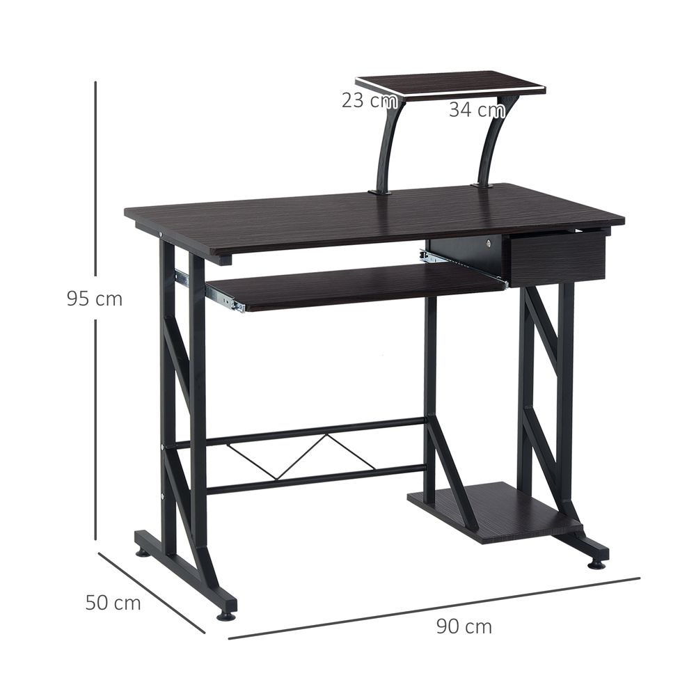 HOMCOM Computer Desk with Display Stand, Sliding Keyboard Tray Drawer and Host Box Shelf Home Office Workstation Dark Brown