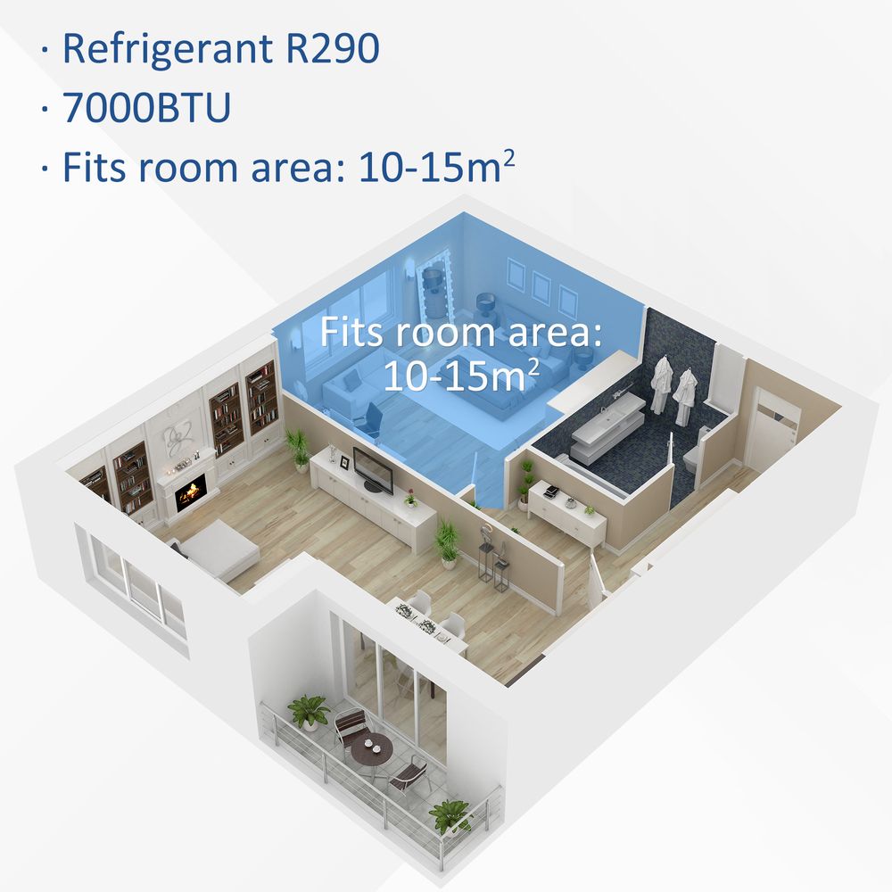 HOMCOM 7000 BTU 4-In-1 Portable Air Conditioner Unit Cooling Dehumidifying Ventilating for Room up to 15m², with Fan, Remote, 24H Timer, Window Mount Kit, R290, A Energy Efficiency