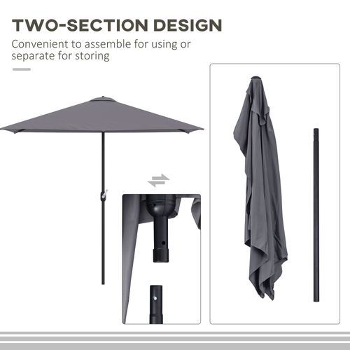 Half Parasol Semi Round UmbrellaCrank 2.3m, Grey NO BASE INCLUDED