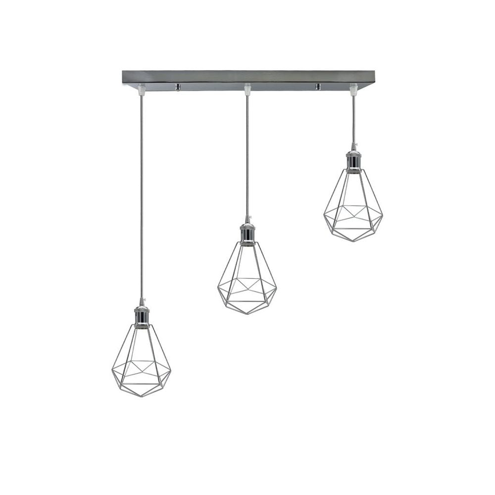 Vintage Industrial E27 Ceiling Hanging Light - Chrome Cage Shade
