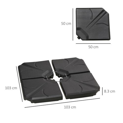 Outsunny Set of 4 Banana Parasol Base Stand Water or Sand Filled Weights, Black