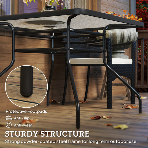 Outsunny Square Patio Table, Glass Top Garden Dining Table