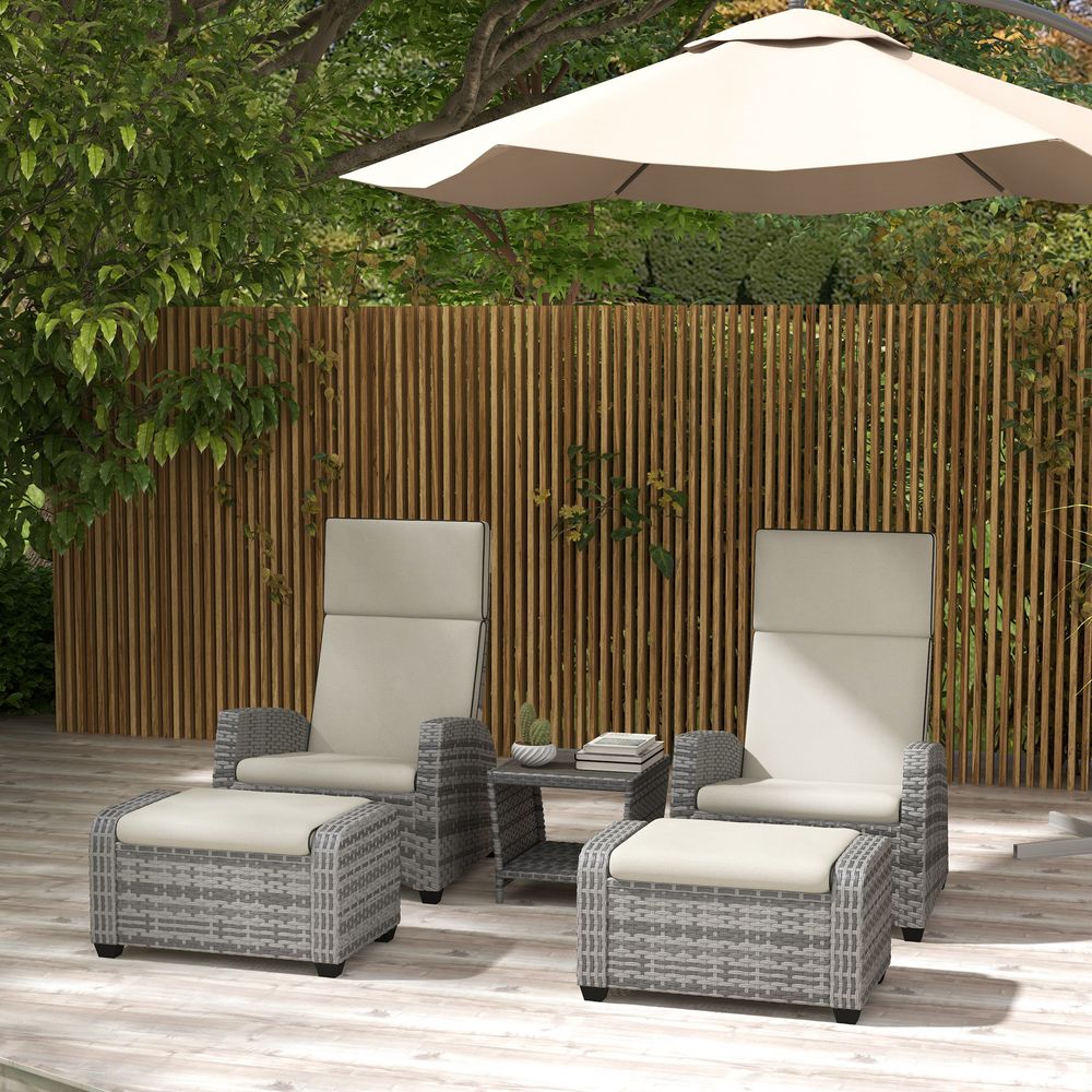 Premium Outsunny 5 PC Rattan Garden Furniture Set - Reclining Chairs, Table - High-Quality Grey PE Rattan - All-Weather Patio Collection